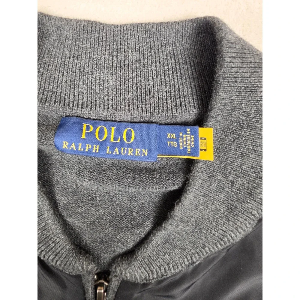Polo Ralph Lauren Hybrid Sweater Bomber Jacket Men XXL Gray Black Full Zip Woven